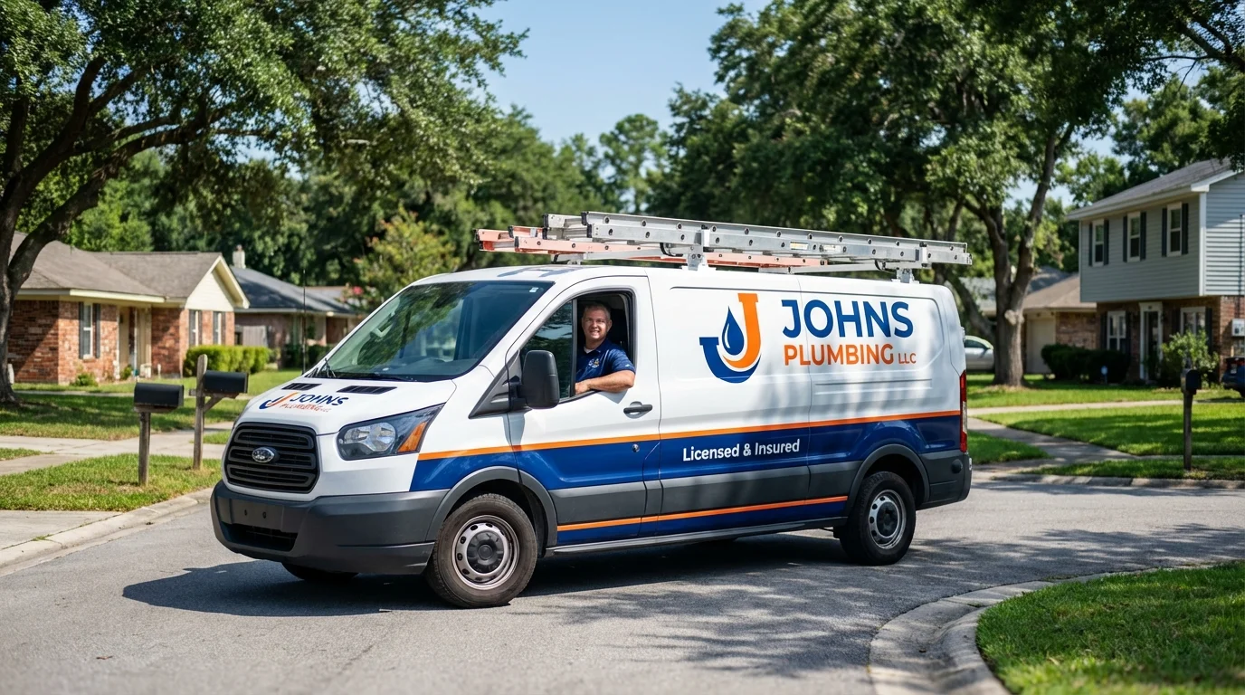 Johns Plumbing LLC service van in West Bridgewater, MA