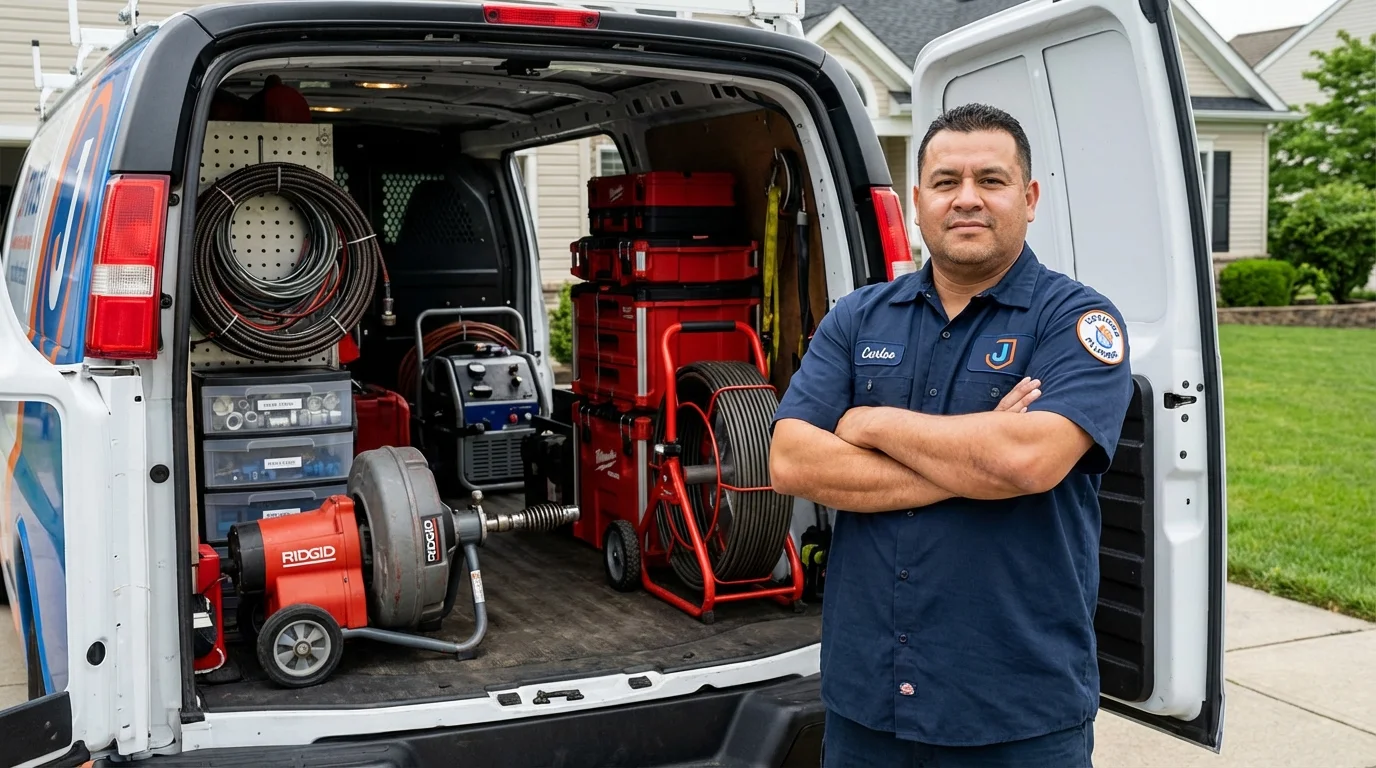 Professional drain cleaning equipment and Johns Plumbing LLC plumber in West Bridgewater