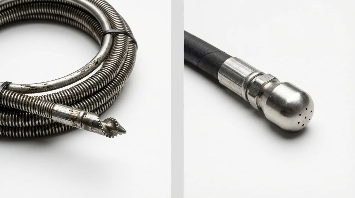 Drain snake cable and hydro jetting nozzle used for drain cleaning in West Bridgewater, MA