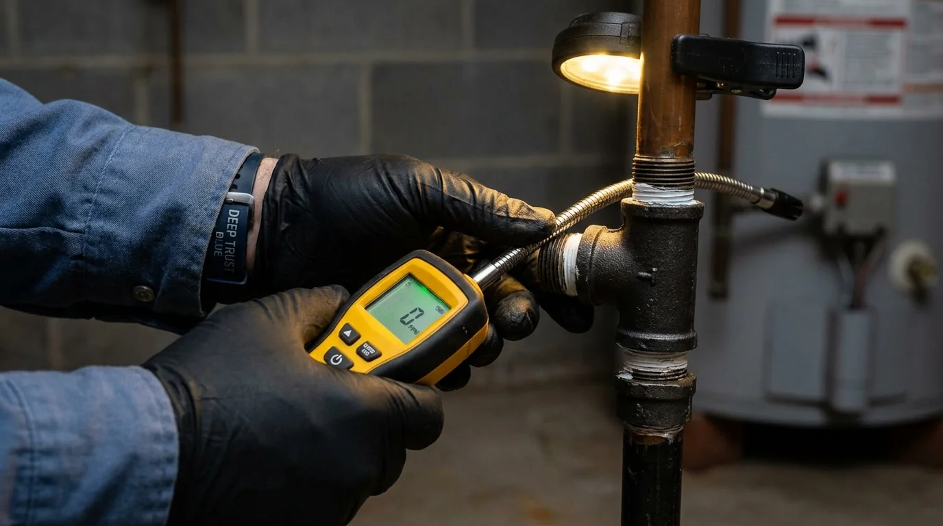 Gas leak detection with electronic sniffer by Johns Plumbing LLC in West Bridgewater