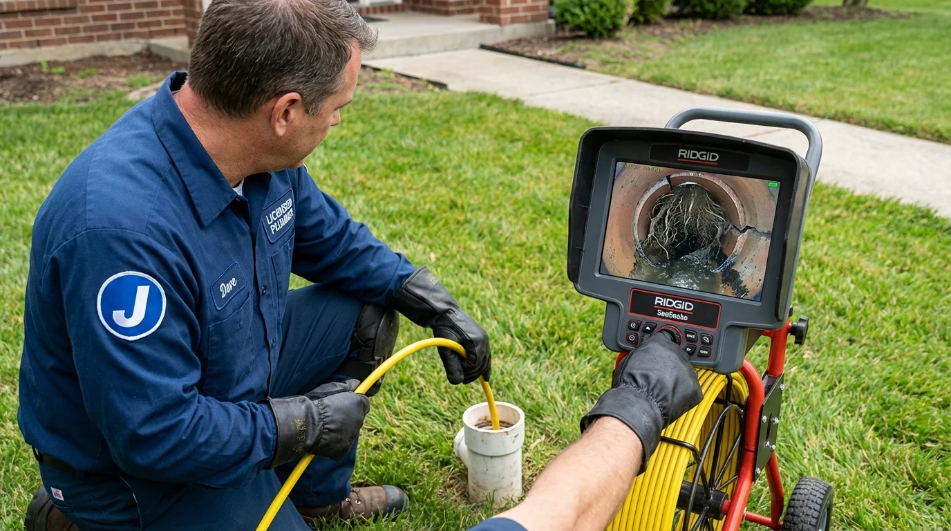 Sewer camera inspection being performed by Johns Plumbing LLC in West Bridgewater