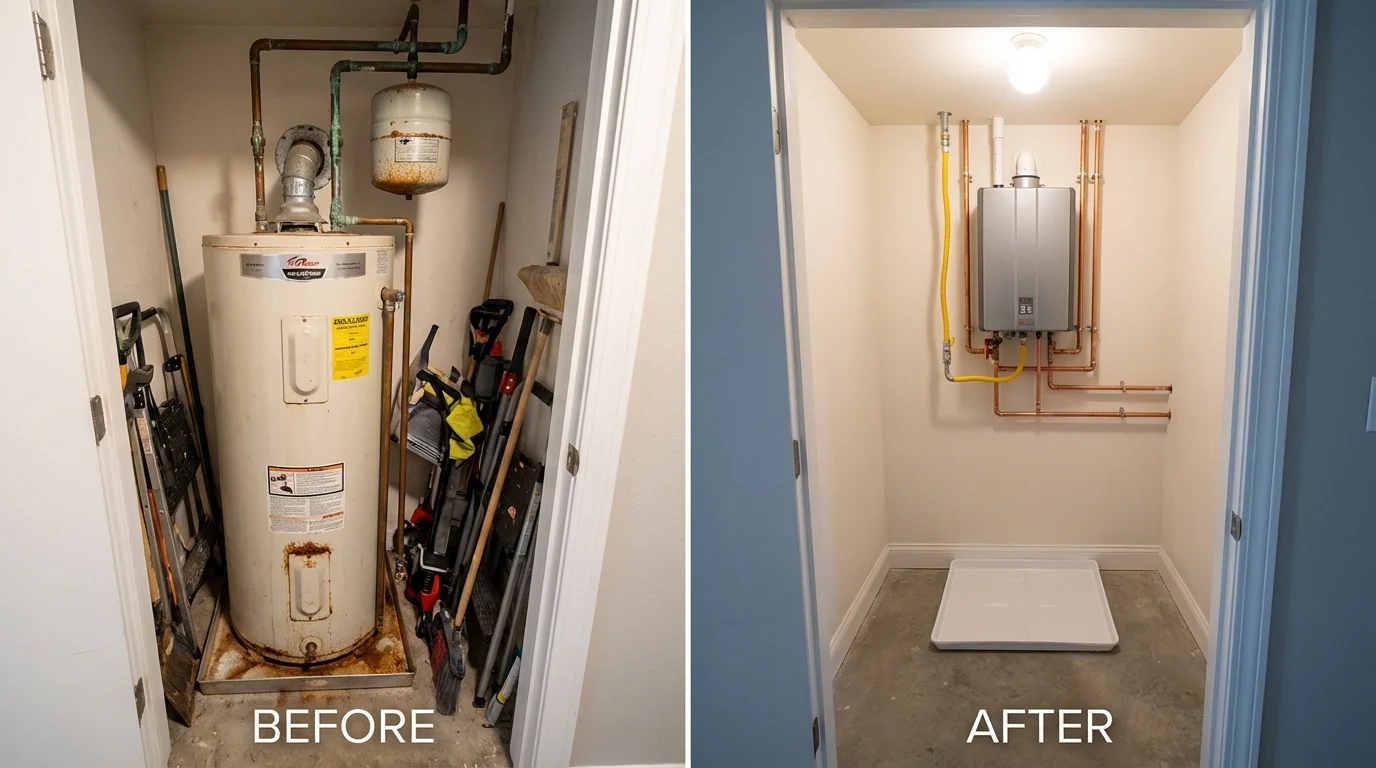 Tank water heater versus wall-mounted tankless unit comparison for West Bridgewater, MA homeowners